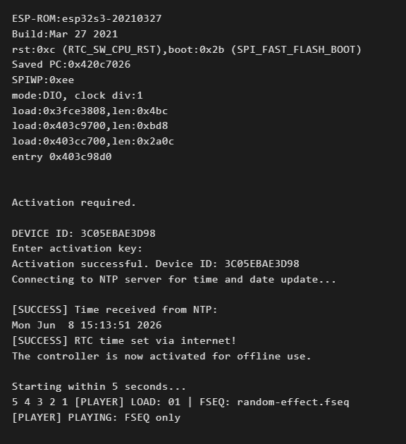 E1.31 to DMX control and firmware activation frame
