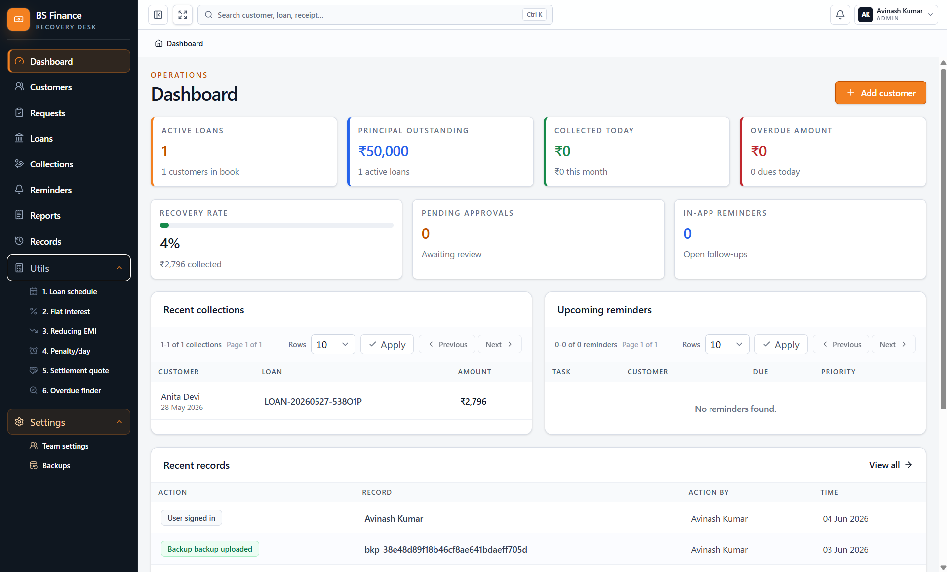 BS Finance loan management dashboard cover