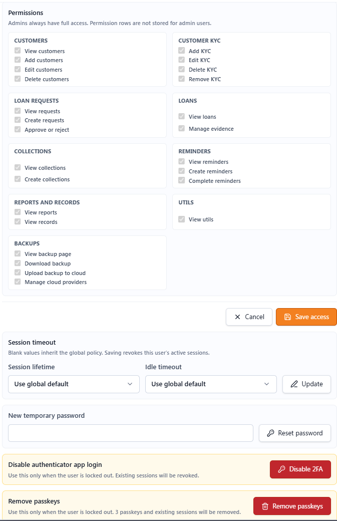 BS Finance authentication and user roles screen