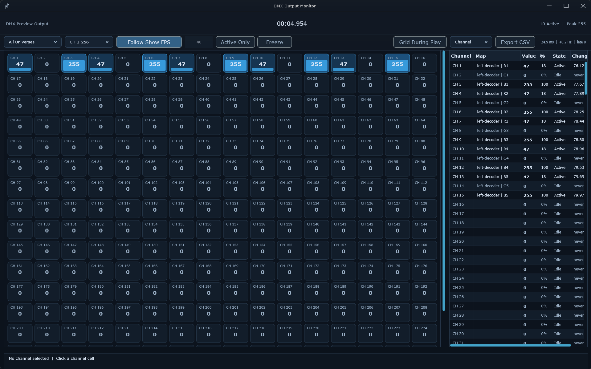 DMX output monitor interface