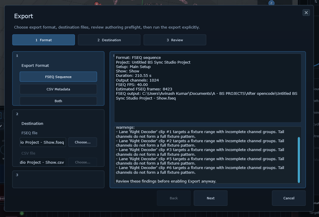 Export workflow for FSEQ and CSV outputs