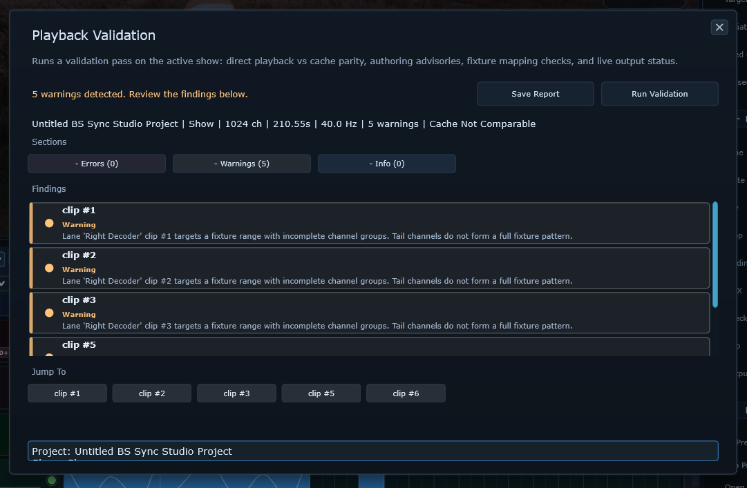 Playback validation panel
