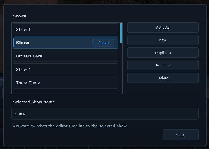 Project and show manager screen