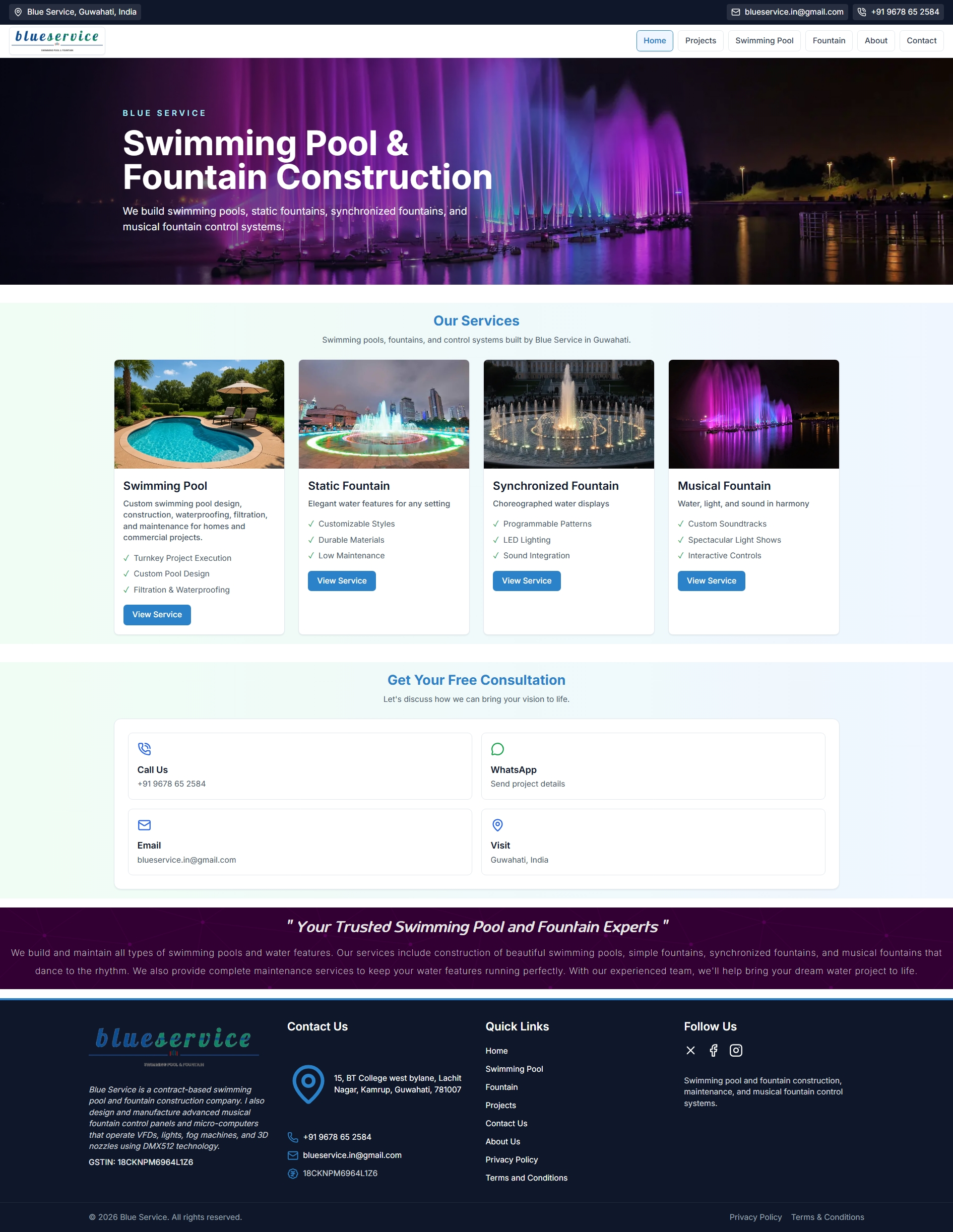 Blue Service public website landing page cover