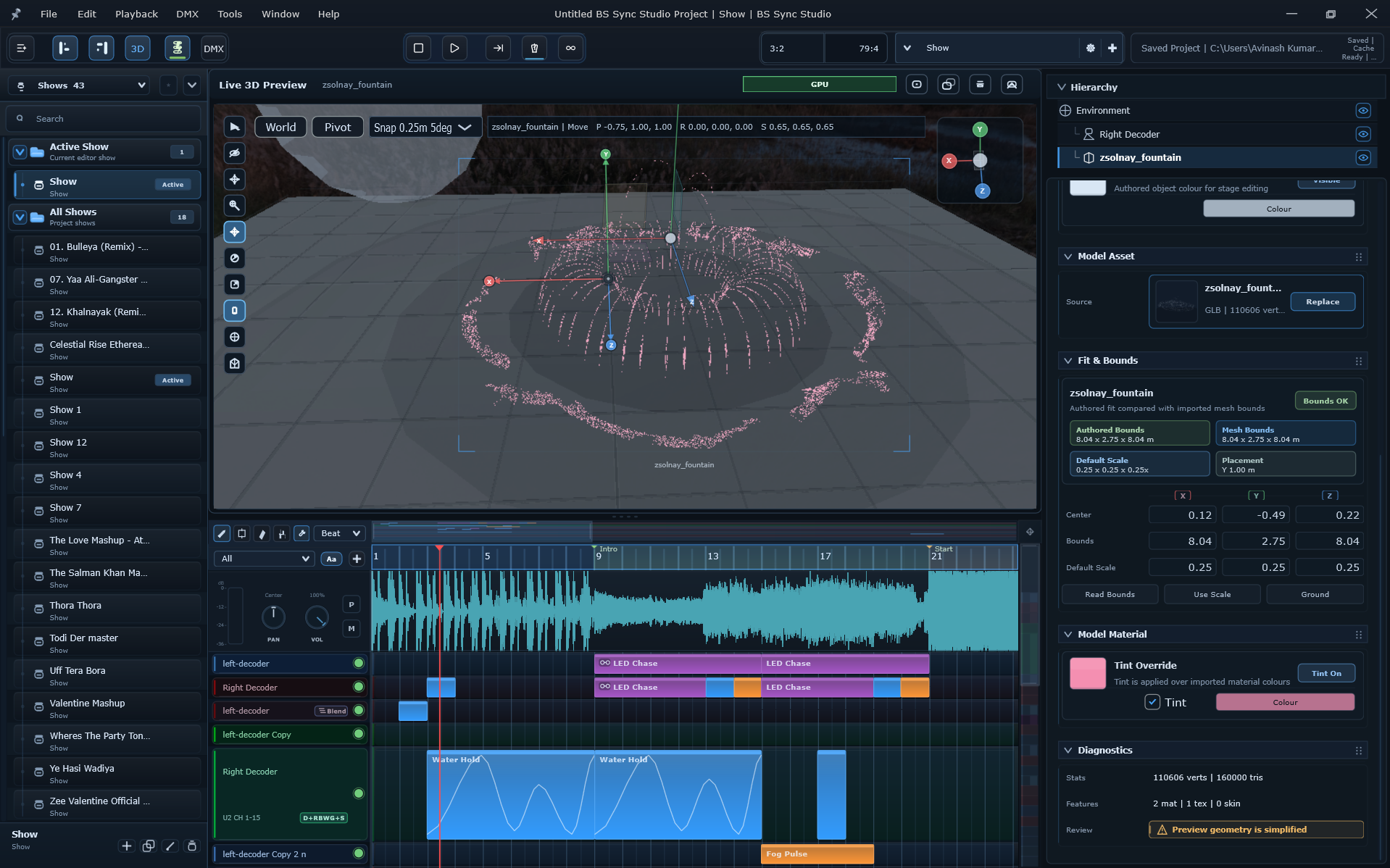 BS Sync Studio main show sequencing workspace