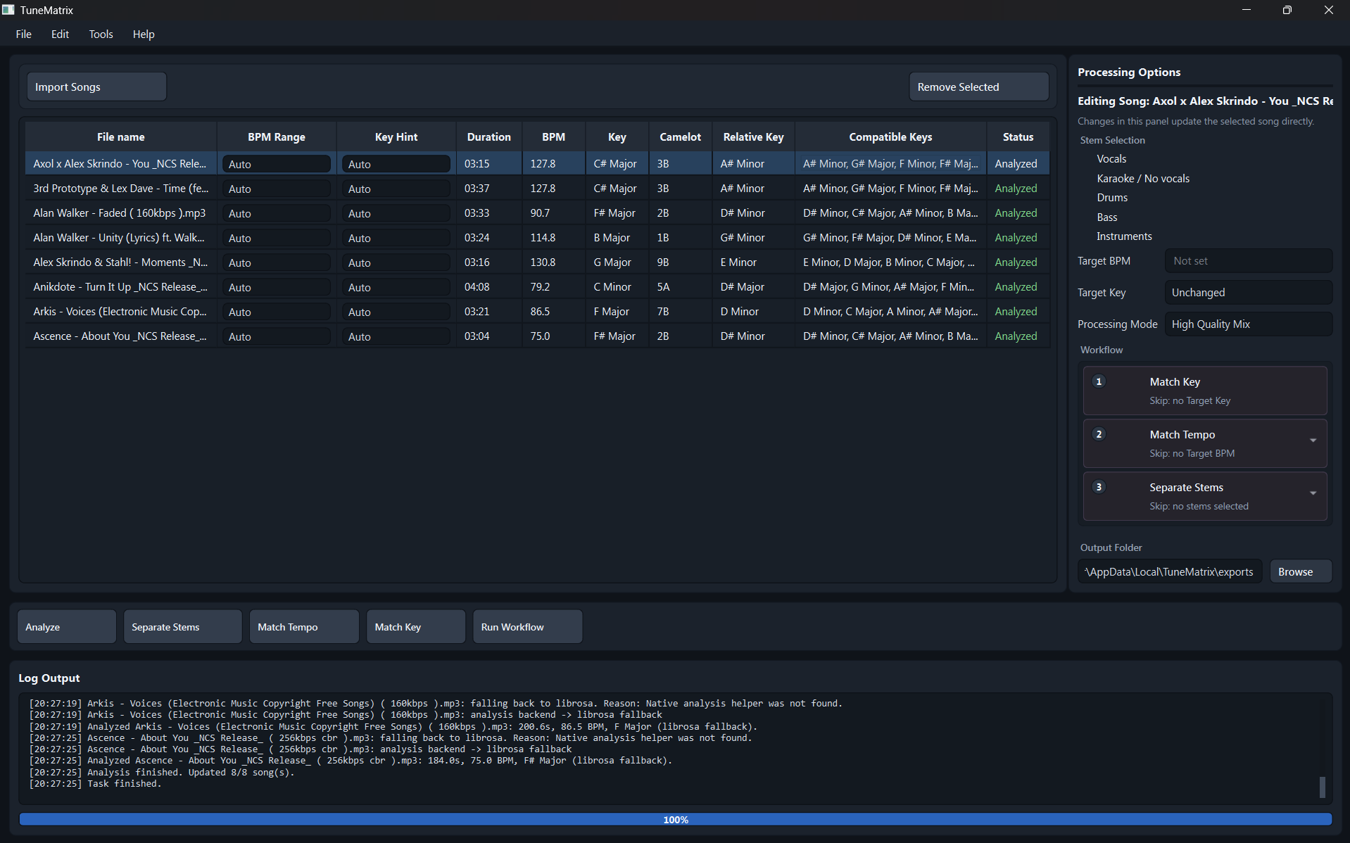 TuneMatrix desktop music processing dashboard cover